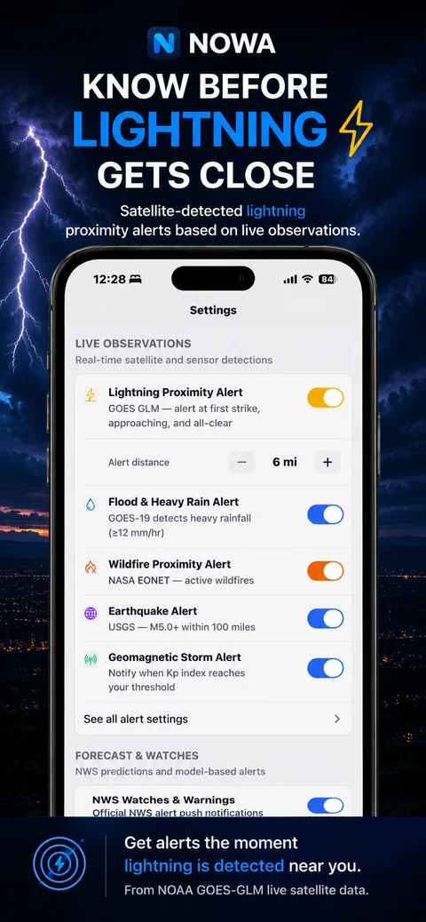 Satellite-detected lightning proximity alerts